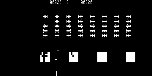 Invaders (Ohio Scientific) screenshot: Blasting some aliens