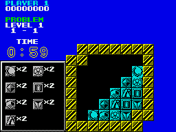Puzznic (ZX Spectrum) screenshot: Gameplay on the first level