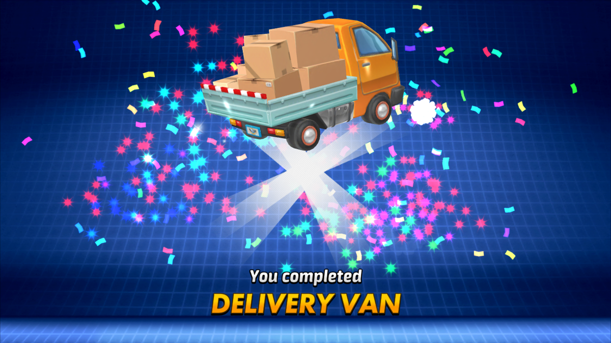 Micro Machines (iPhone) screenshot: When you have collected all the parts you can complete and unlock new vehicles.