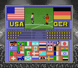 Champions World Class Soccer (SNES) screenshot: Select your opponent.