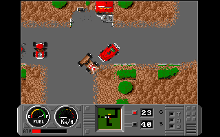 Road Raider (Amiga) screenshot: First part of game, in your car