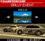 International Rally (Game Boy Color) screenshot: There are many events to choose from.