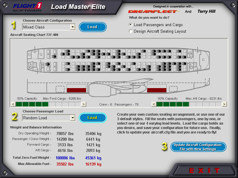 737-400: Greatest Airliners - Special Edition (Windows) screenshot: Now the aircraft is filled with seats, cargo and some passengers.