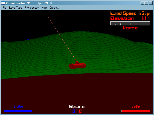 Virtual Bombard (Windows) screenshot: The camera can be zoomed in and rotated around our tank