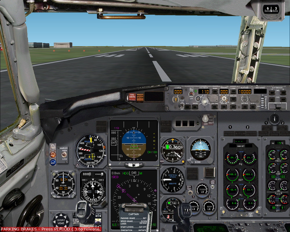 737-400: Greatest Airliners - Special Edition (Windows) screenshot: Main cockpit panel (2D). Stanstead airport.
