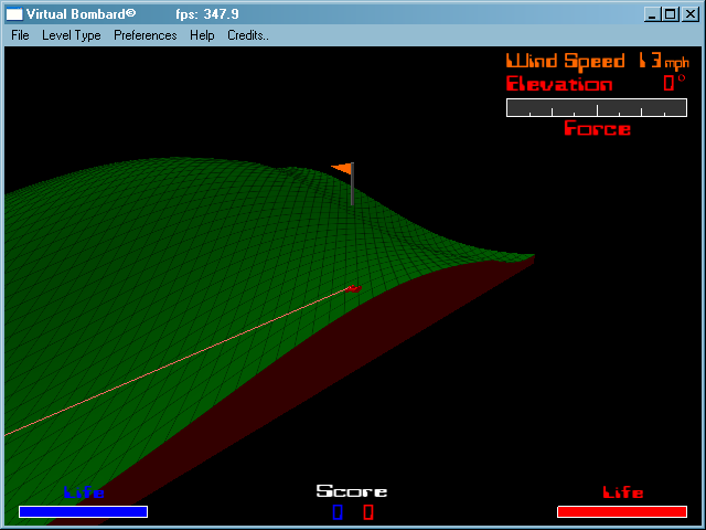 Virtual Bombard (Windows) screenshot: The flag indicates wind direction