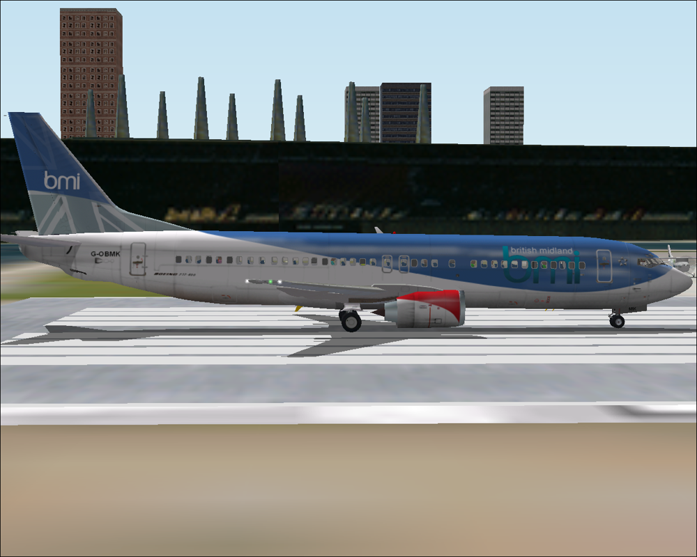 737-400: Greatest Airliners - Special Edition (Windows) screenshot: This is the default skin, for this you don't need to use the TextoMatic tool. (I think this is the default Meigs airfield in FS2000)