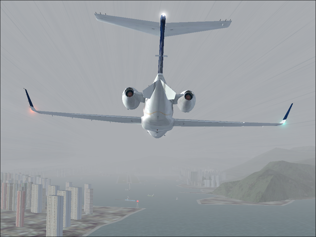 Hong Kong for Microsoft Flight Simulator 2004 (Windows) screenshot: Approaching VHHX in the 'Willie' Monsoon adventure. (This is the easy straight in approach)