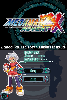 Mega Man ZX Advent (Nintendo DS) screenshot: Character selection screen.