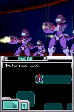 Mega Man ZX Advent (Nintendo DS) screenshot: ...multiple purple robots. Great. My favorite kind.