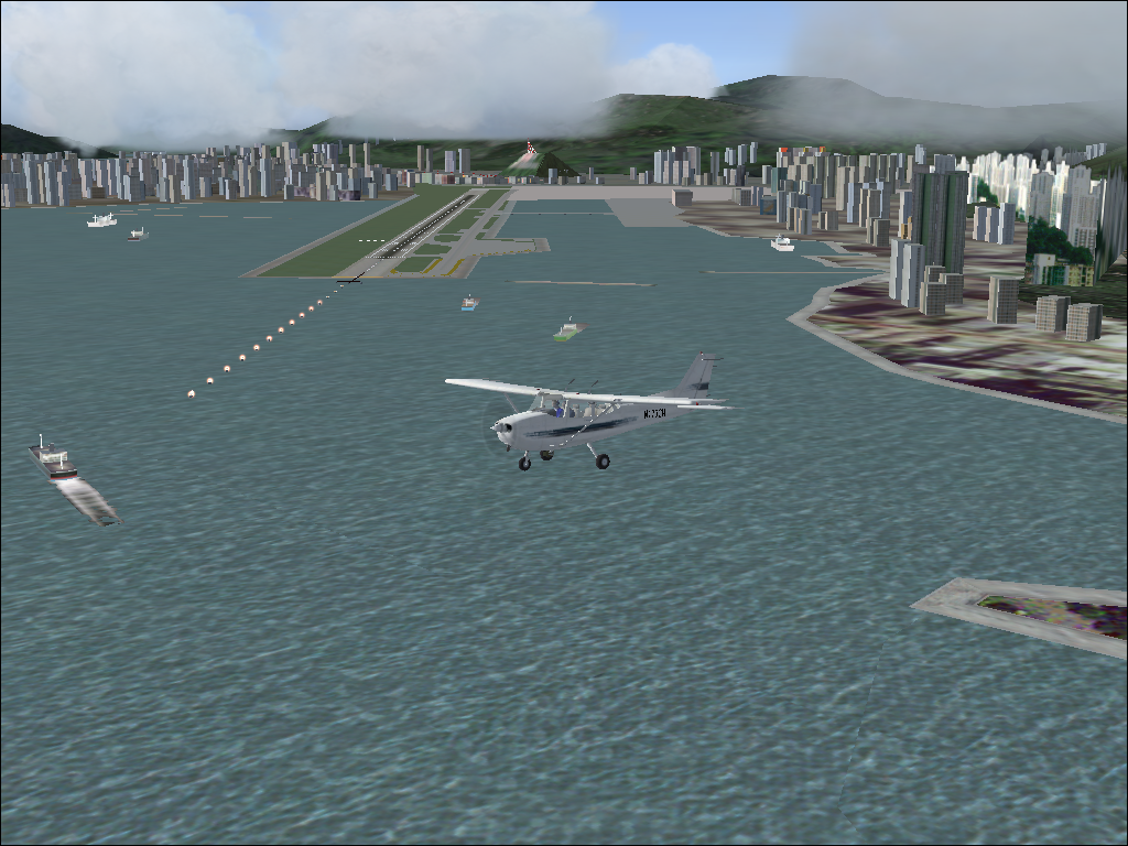 Hong Kong for Microsoft Flight Simulator 2004 (Windows) screenshot: Better weather in this shot, and I'm in a slow Cessna.