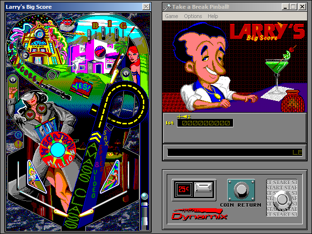 Take a Break! Pinball (Windows 3.x) screenshot: Leisure Suit Larry becomes even more grotesque in this rendition...