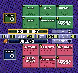 Sterling Sharpe: End 2 End (SNES) screenshot: Pick a play