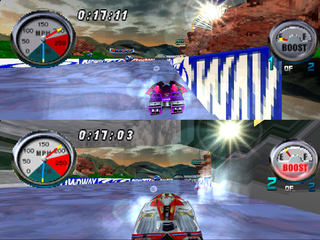 Hydro Thunder (PlayStation) screenshot: Two-players mode