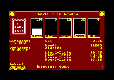 Vermeer (Amstrad CPC) screenshot: Bank screen
