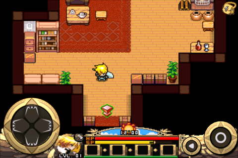 Zenonia (iPhone) screenshot: Our hero, Regret, getting out of bed