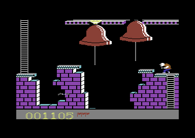 Quasimodo (Commodore 64) screenshot: These double-swings require precisely-timed jumps.