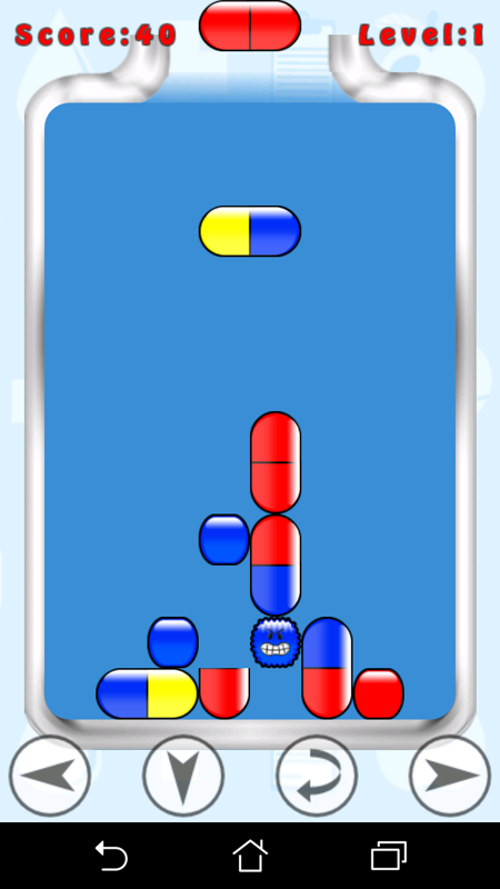 Pill Mania HD (Android) screenshot: The yellow and most of the blue viruses are gone.....