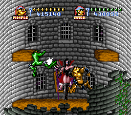 Battletoads in Battlemaniacs (SNES) screenshot: Squaring off with the Dark Queen