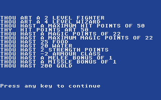Quest for Tanda (Atari ST) screenshot: Your stats