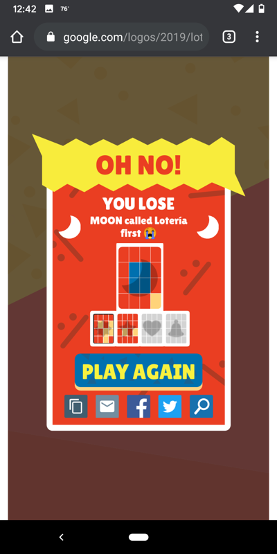 Lotería (Browser) screenshot: [Mobile browser] You lose!