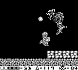 Metroid II: Return of Samus (Game Boy) screenshot: An Omega Metroid