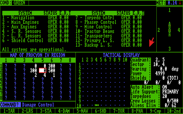 Star Fleet I: The War Begins! (Amiga) screenshot: Main gameplay screen.