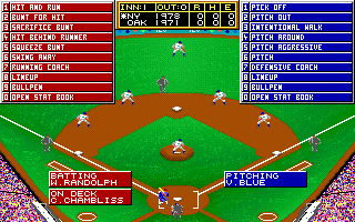 MicroLeague Baseball: The Manager's Challenge (Amiga) screenshot: Your choices for hitting and batting