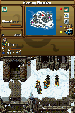 Black Sigil: Blade of the Exiled (Nintendo DS) screenshot: Running around the castle's snowy grounds.