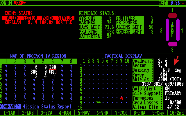 Star Fleet I: The War Begins! (Amiga) screenshot: Enemy status.