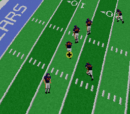 NFL Football (SNES) screenshot: The field can sometimes rotate to change perspectives