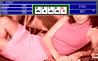 Strip Poker II (Amiga) screenshot: Starting a game against Suzi