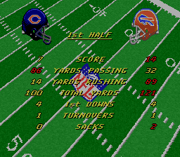 NFL Football (SNES) screenshot: Half time stats