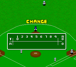 Nolan Ryan's Baseball (SNES) screenshot: Onto the bottom half of an inning