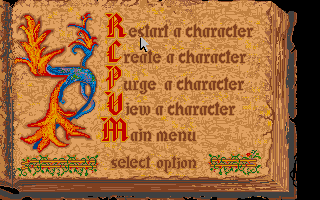 Questron II (Atari ST) screenshot: Starting a new game