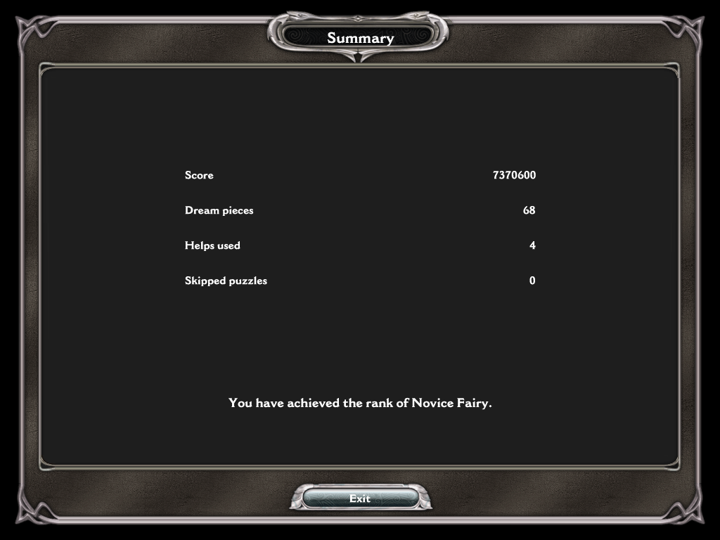Dream Chronicles: The Book of Water (Windows) screenshot: Score summary