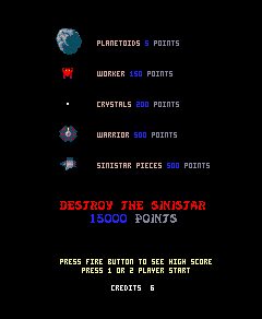 Sinistar (Arcade) screenshot: Scoring information