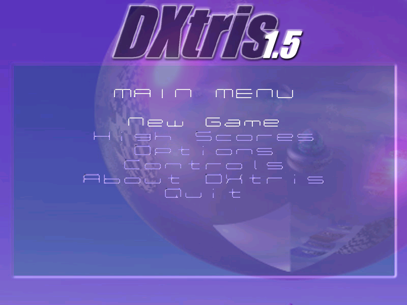 DXtris (Windows) screenshot: Main menu
