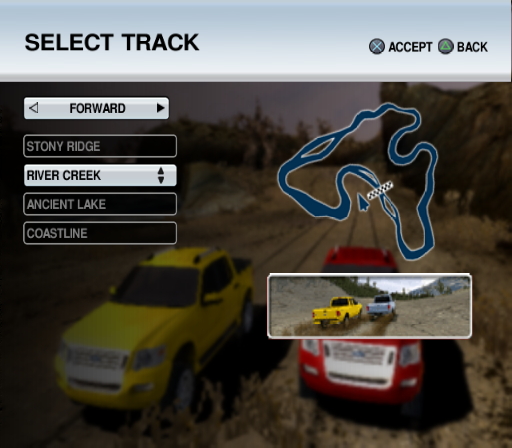 Ford Racing Off Road (PlayStation 2) screenshot: Course selection.