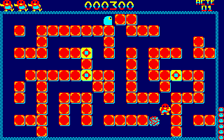 Mange Cailloux (Amstrad CPC) screenshot: A new blue guy is spawning