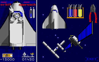 E.S.S. (Atari ST) screenshot: Selecting the part of shuttle to manage