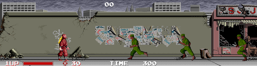 The Ninja Warriors (Arcade) screenshot: Being attacked.