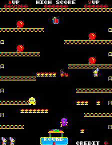 Pop Flamer (Arcade) screenshot: Shot an enemy with the flamethrower