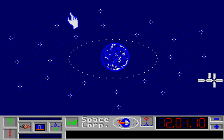 E.S.S. (Atari ST) screenshot: Examining a current orbit situation before the launch