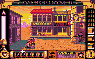 West Phaser (Amiga) screenshot: Sombrero guy takes a nap in the oppressive heat. Suspiciously absent: buzzing flies