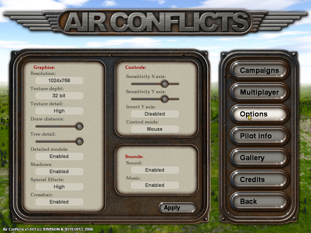 Air Conflicts: Air Battles of World War II (Windows) screenshot: In-game options here are mostly the same as on the first screen.