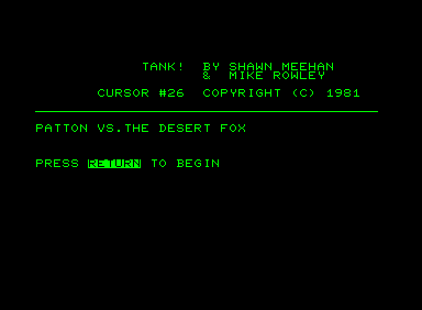 Tank! (Commodore PET/CBM) screenshot: Introduction screen