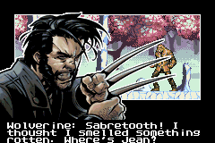 X-Men: The Official Game (Game Boy Advance) screenshot: Cut scene - the close-up character portraits are the graphical highlights of the game.