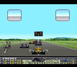 F1 Pole Position 2 (SNES) screenshot: On the starting grid