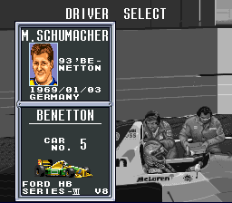 F1 Pole Position 2 (SNES) screenshot: Select your driver
